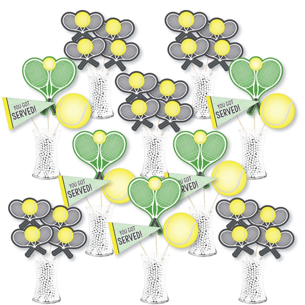 Big Dot of Happiness You Got Served - Tennis - Baby Shower or Tennis Ball Birthday Party Centerpiece Sticks - Showstopper Table Toppers - 35 Pieces